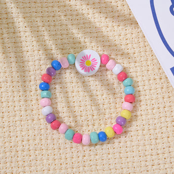 12Pcs/Pack Color Bracelet Cartoon Children Wooden Beads for Girls