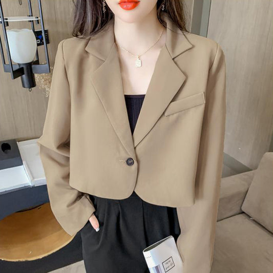 Korean Cropped Blazers Women Solid Color