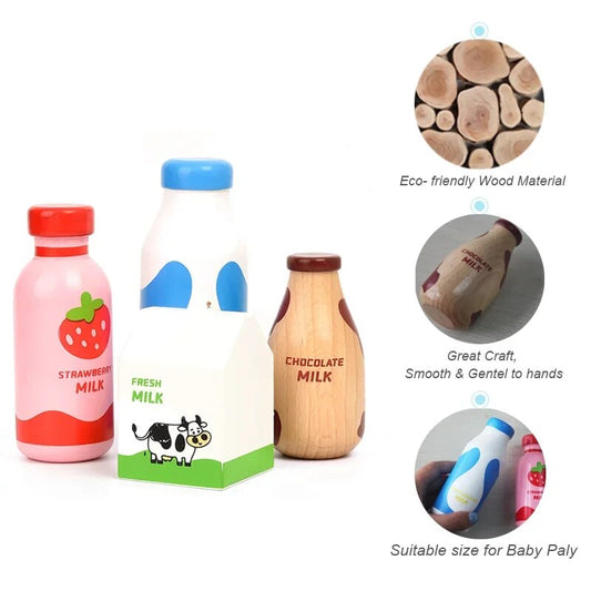 Wooden Pretend Play Milk Bottle Kitchen Toys